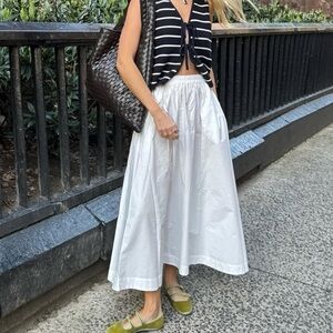 Madewell Paperbag Cotton Poplin Pull-On White Midi Skirt Size XL